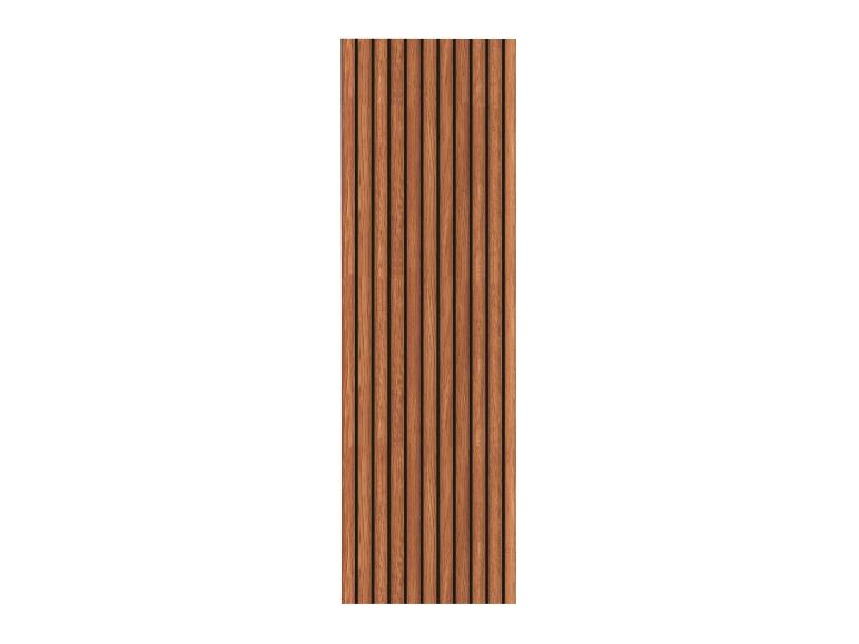 Hnedý vertikálny drevený lamelový panel na bielom pozadí