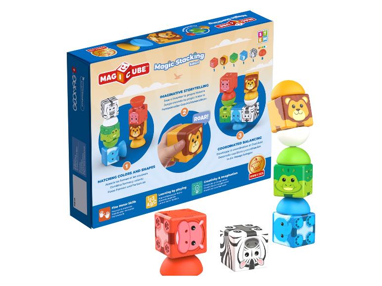 Hračka Geomag Magicube Magic Stacking Safari s magnetickými zvieracími kockami.