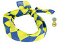 Žltá a modrá bandana s logom Lidl.