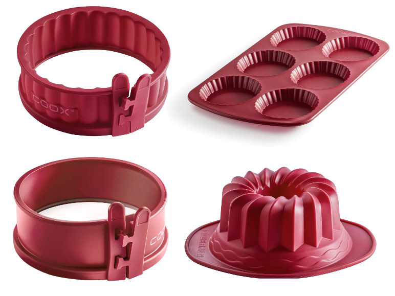 Coox Forma na koláč so skleneným dnom + Forma na bábovku + Forma na tartalette + Mini forma na tortu so skleným dnom, červená