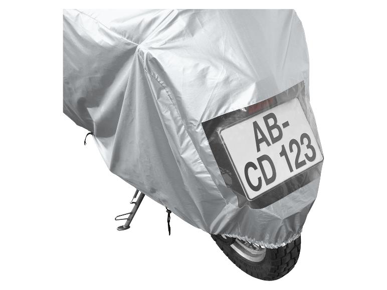 Kryt na motocykel s priehľadným okienkom na poznávaciu značku.
