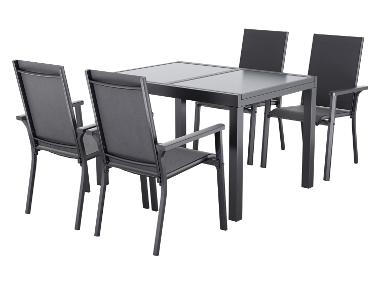 LIVARNO® Hliníkový rozkladací záhradný stôl Houston/Toronto + Stohovateľná stolička Houston, 4 kusy