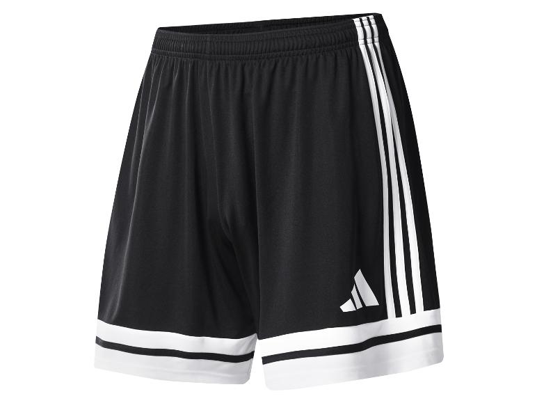 Čierne športové šortky Adidas s bielymi pruhmi a logom