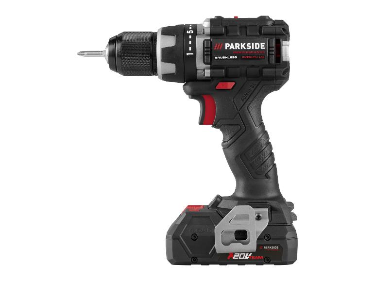 Čierno-sivá akumulátorová vŕtačka so 4.0Ah a 20V batériou, s textom „BRUSHLESS“ a „60Nm BL“.