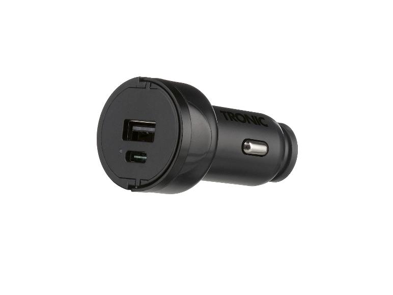 Čierna nabíjačka do auta s portami USB-A a USB-C