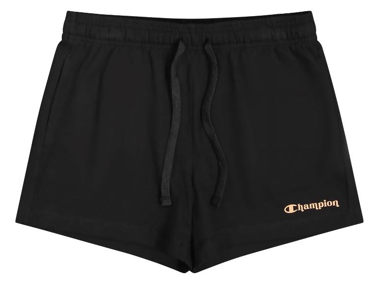 Čierne dámske šortky so šnúrkou a zlatým logom.