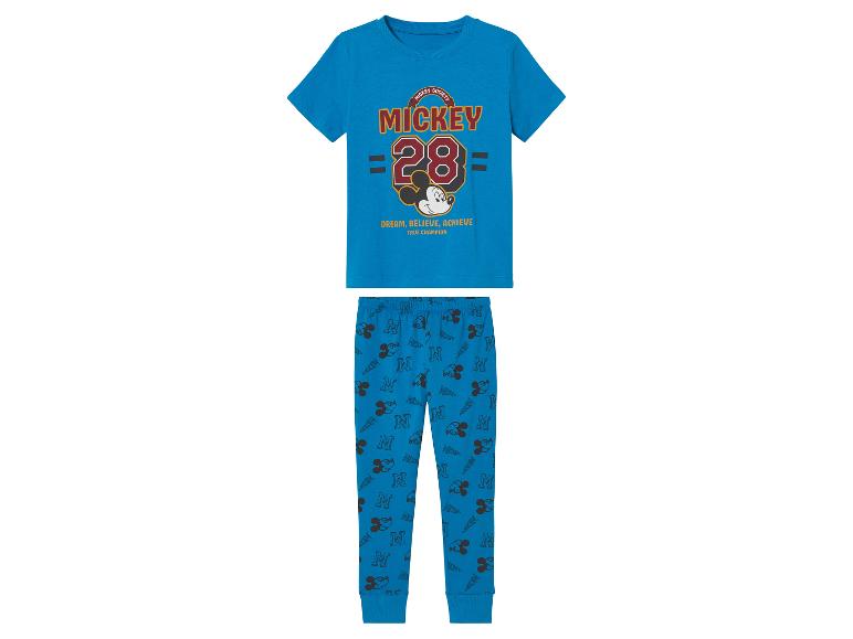 Detská pyžama Mickey Mouse: modré tričko a legíny s potlačou Mickeyho.