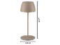 Bezdrôtová stolová lampa béžovej farby s rozmermi: výška 20cm, priemer základne 8cm.