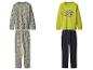 Dvoje detských pyžám s motívom Grincha: jedno sivé so vzorom a jedno žlté s nápisom.