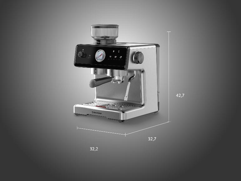 Premium-Espressomaschine SILVERCREST SEMST 1500 A1 s rozmermi.