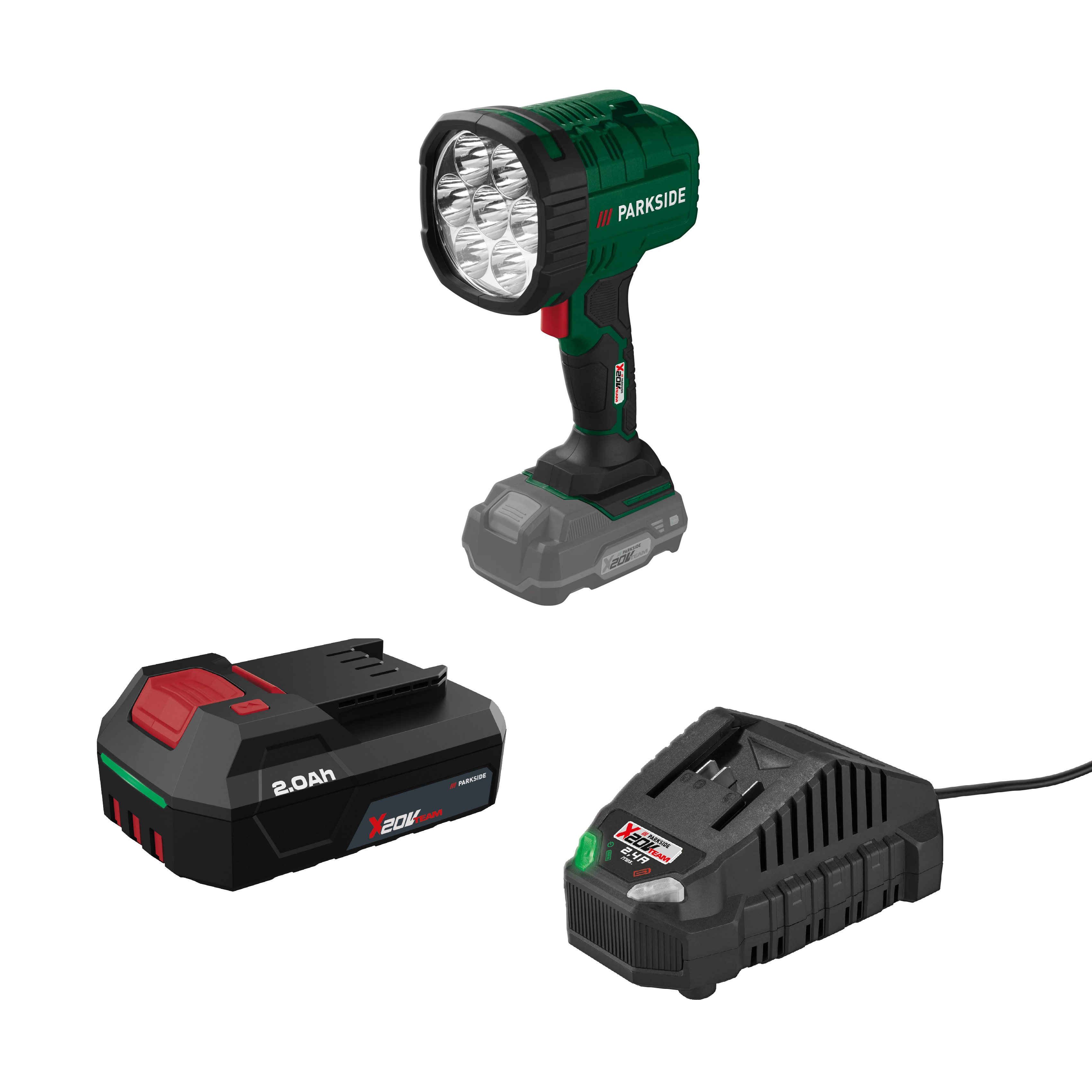 E-shop PARKSIDE® Aku LED ručný reflektor 20 V PHLA 20-Li A1 + Akumulátor 20 V/2 Ah + Nabíjačka na akumulátor 20 V/2,4 A