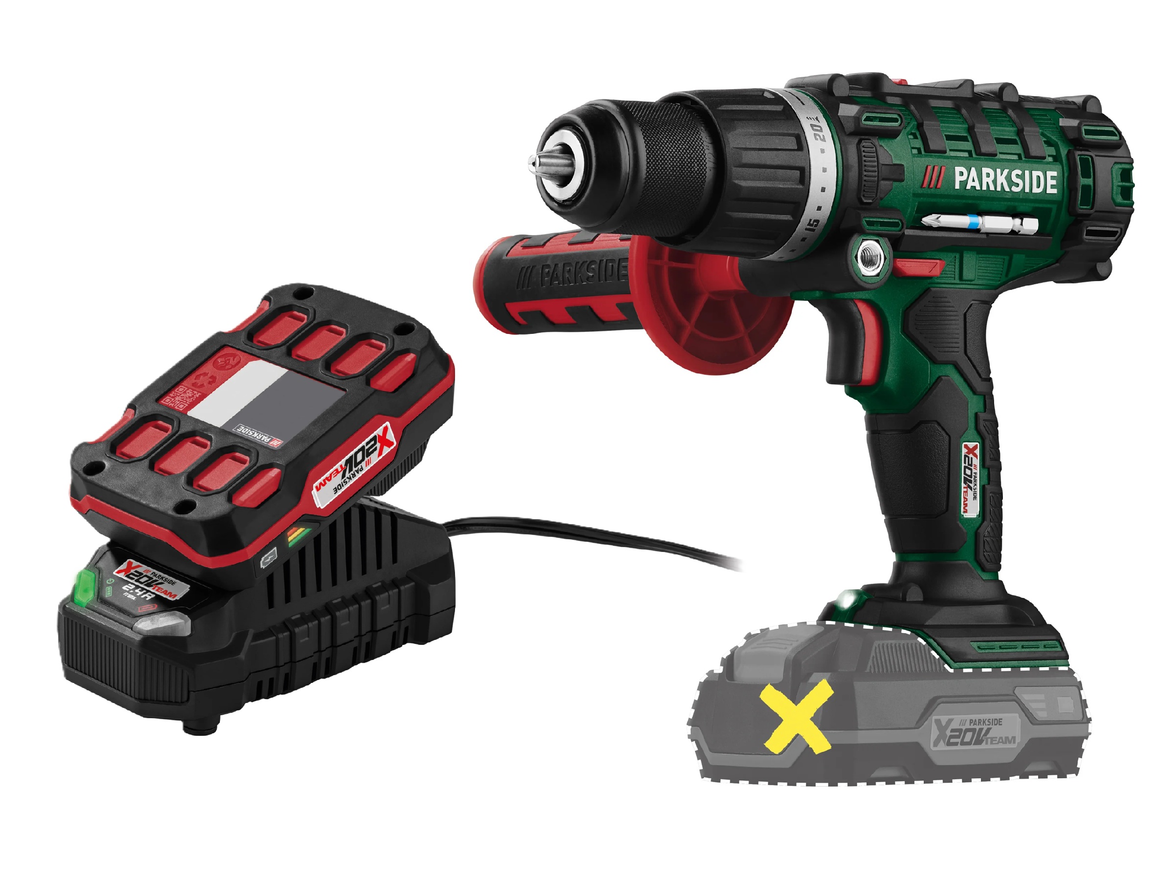 PARKSIDE® Aku príklepový vŕtací skrutkovač 3 v 1 20 V PSBSA 20-Li C3 +  Akumulátor 20 V 2 Ah + Nabíjačka 20 V 2,4 A