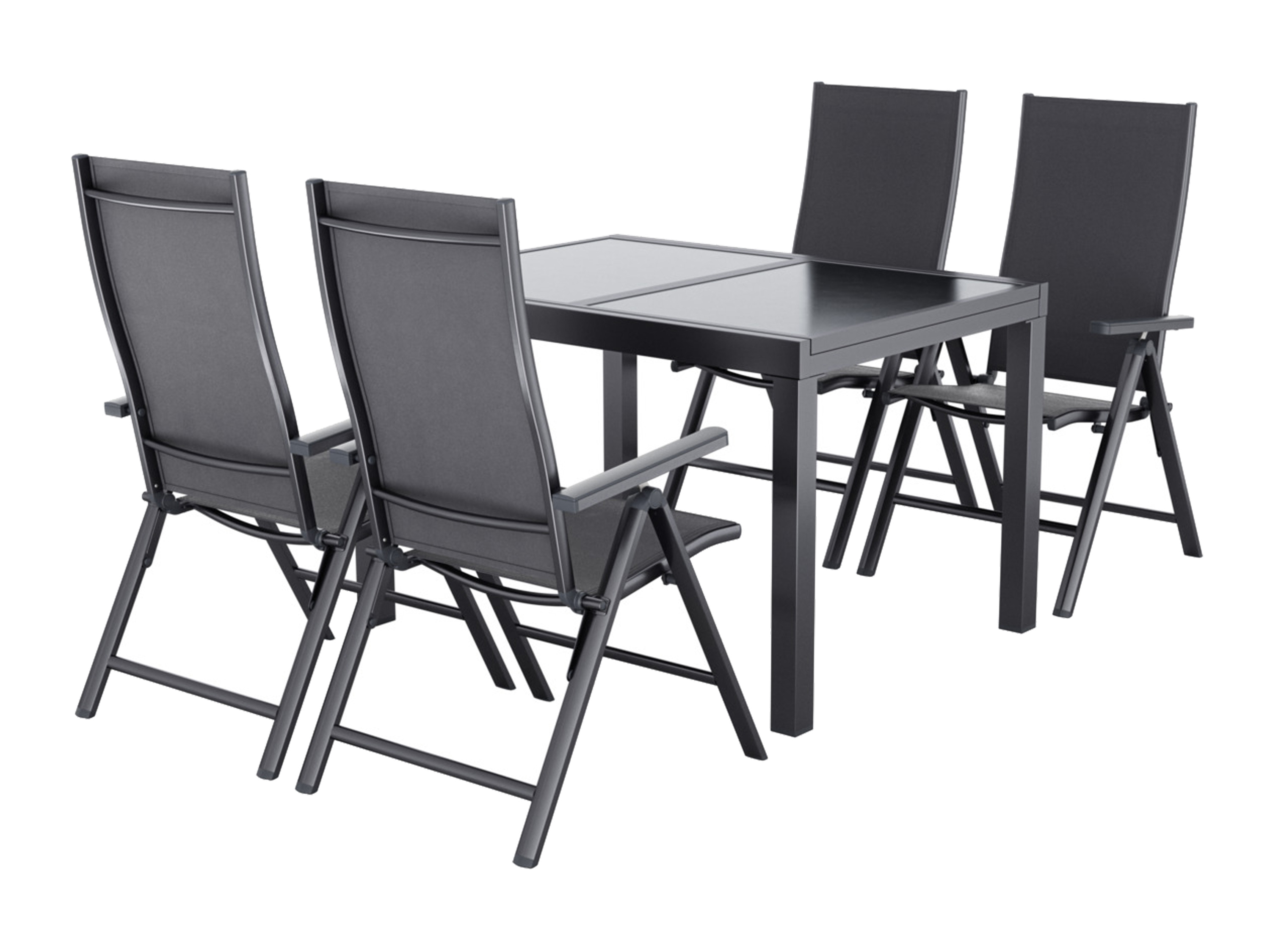 E-shop LIVARNO home Hliníkový rozkladací záhradný stôl Houston/Toronto + Hliníkové kreslo Houston, 4 kusy