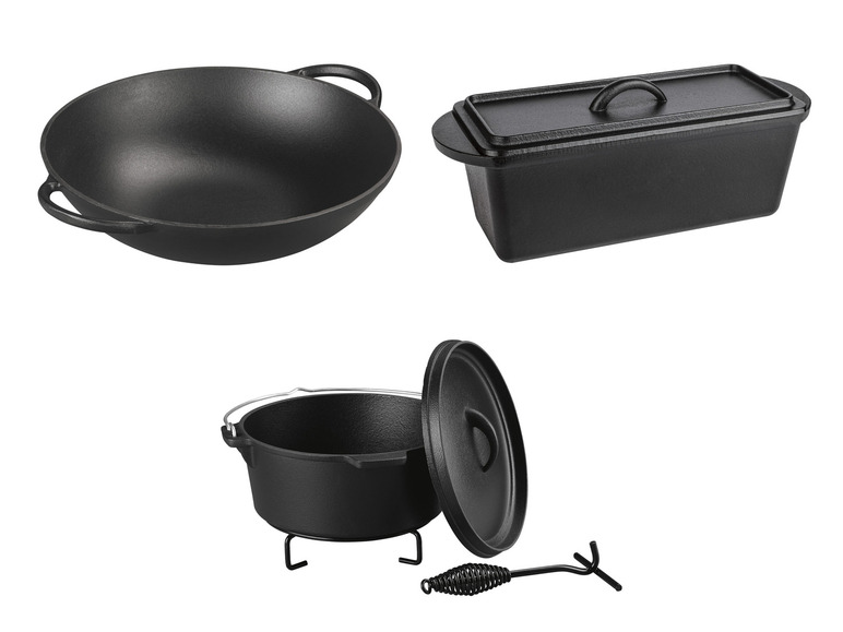 GRILLMEISTER Grilovací wok/Pekáč na chlieb/Liatinový hrniec Dutch Oven