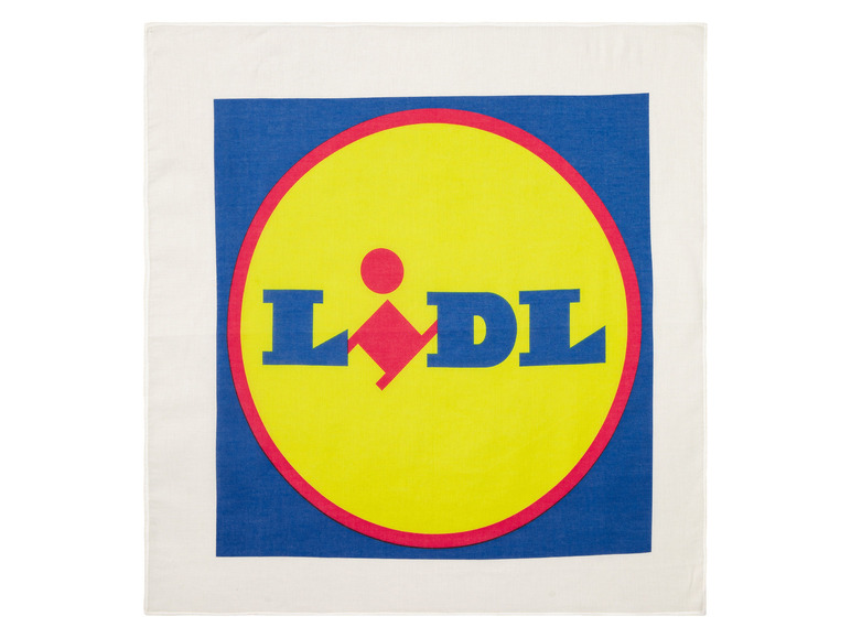 Logo spoločnosti Lidl na bielej handričke.