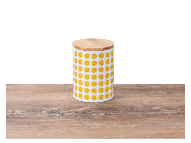 Keramická nádoba s bambusovým vekom, citrónový vzor.