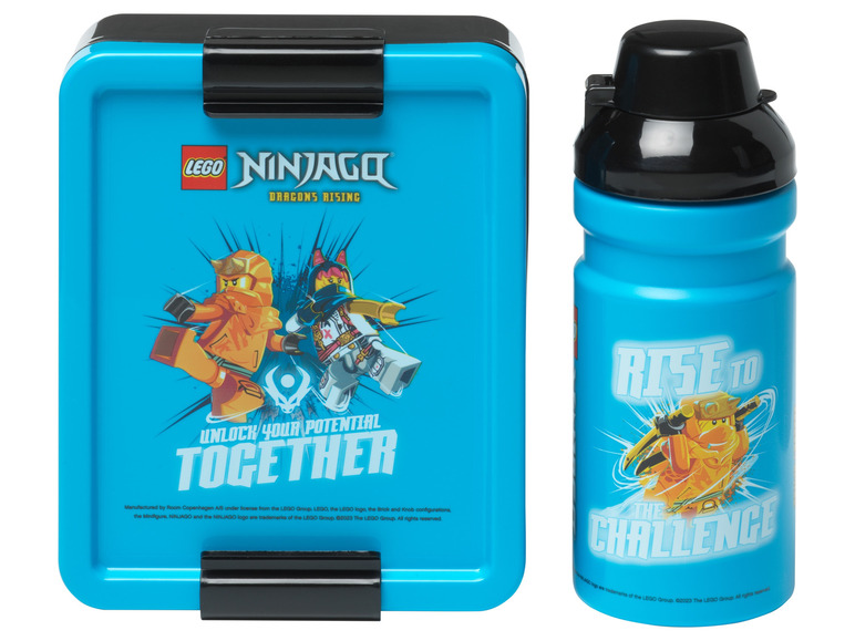 Modrá obedová krabička a fľaša na vodu LEGO Ninjago.