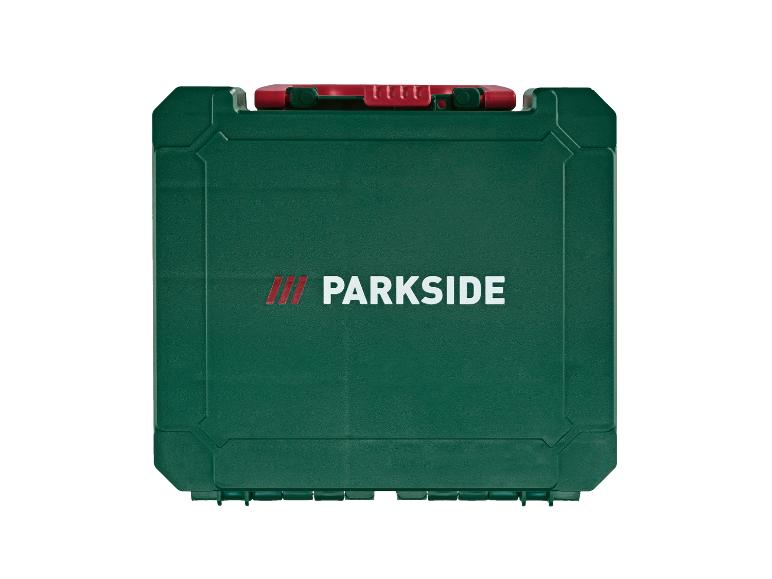 Zelený box na náradie Parkside s červeným uzáverom.