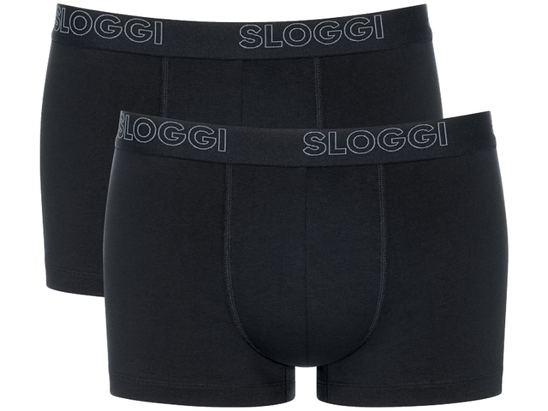 Dvoje čiernych boxeriek s elastickým pásom s logom značky.