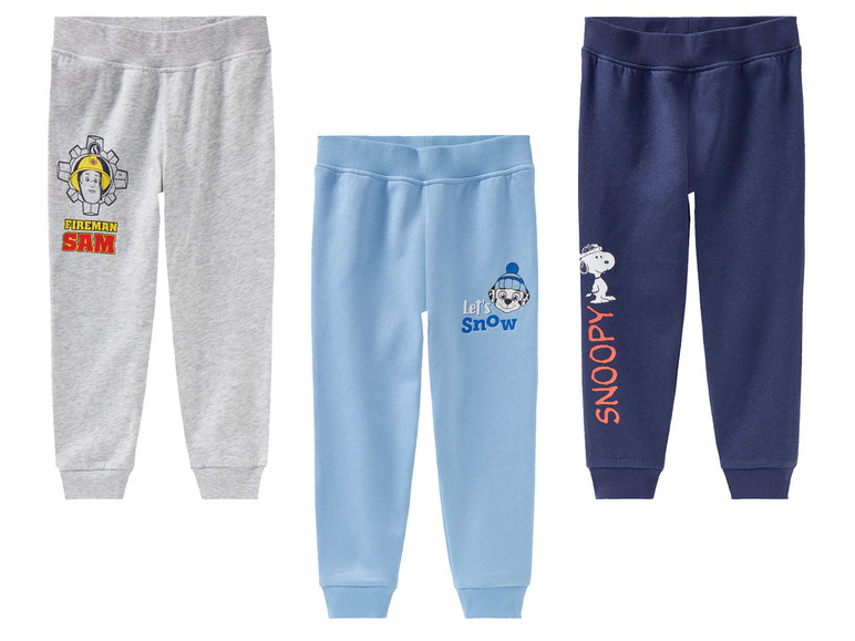 Tri chlapčenské tepláky s obrázkami Fireman Sam, Snoopy a snehuliaka