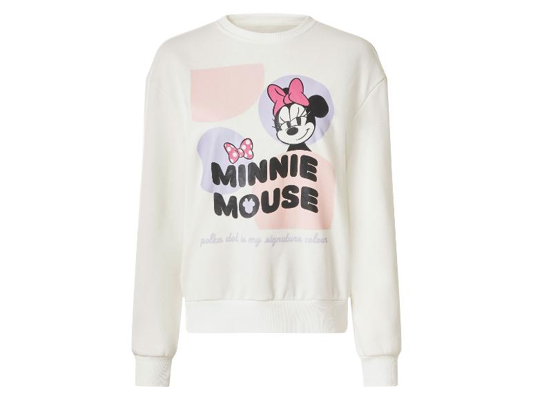 Biela mikina Minnie Mouse s farebnými abstraktnými tvarmi a textom