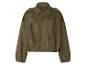 Khaki semišová bomber bunda s golierom a náramenníkmi