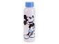 Biela fľaša na vodu s obrázkom Mickey Mousea.