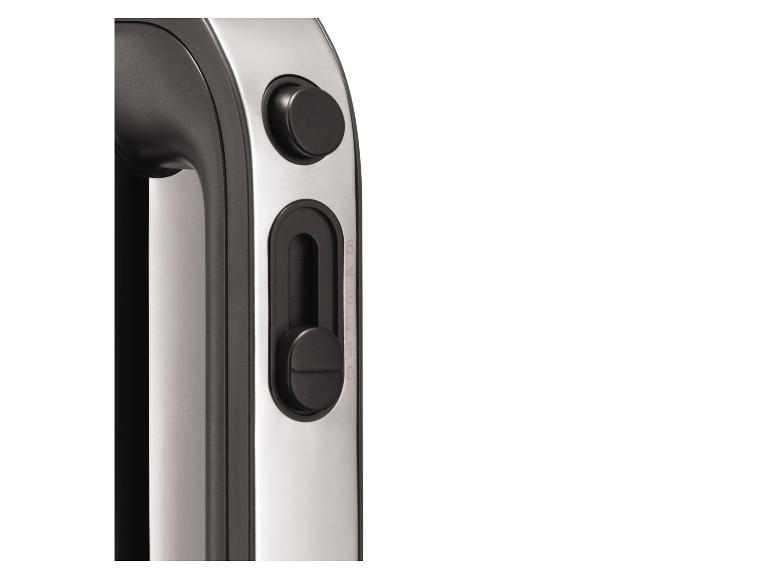 Ovládací panel ručného mixéra s tlačidlami a voličom rýchlosti.