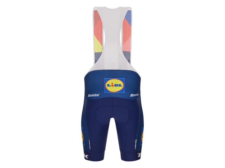 Cyklistické kraťasy Santini, tmavomodré s logom Lidl.