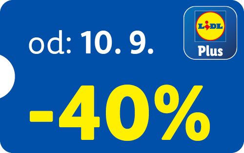 Modrý štítok s textom 'od: 10. 9.' a žltým nápisom '-40%'.