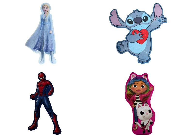 Puzzle s Elsou, Stitchom, Spider-Manom a dievčaťom s mačkou.