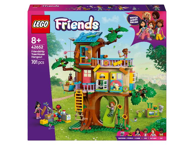 Súprava LEGO Friends Priateľský domček na strome s 701 dielikmi a šiestimi figúrkami.