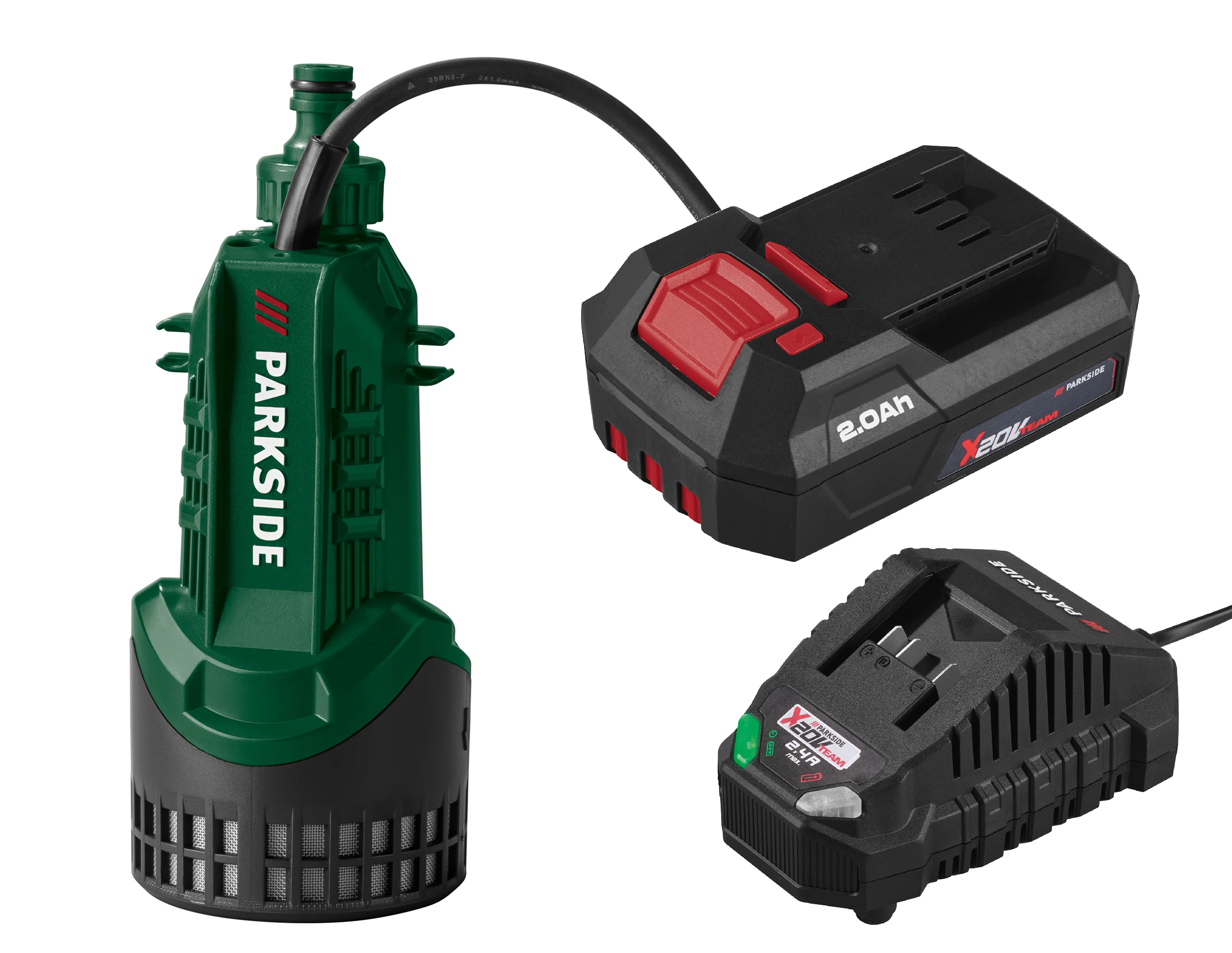 PARKSIDE® Aku čerpadlo na dažďovú vodu 20 V PRPA 20-Li B3 + Akumulátor 20 V/2 Ah + Nabíjačka na akumulátor 20 V/2,4 A