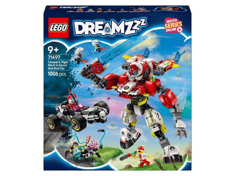 LEGO DREAMZzz krabica s Cooperovým tigrím mechom a Zeroovým hot rodom.