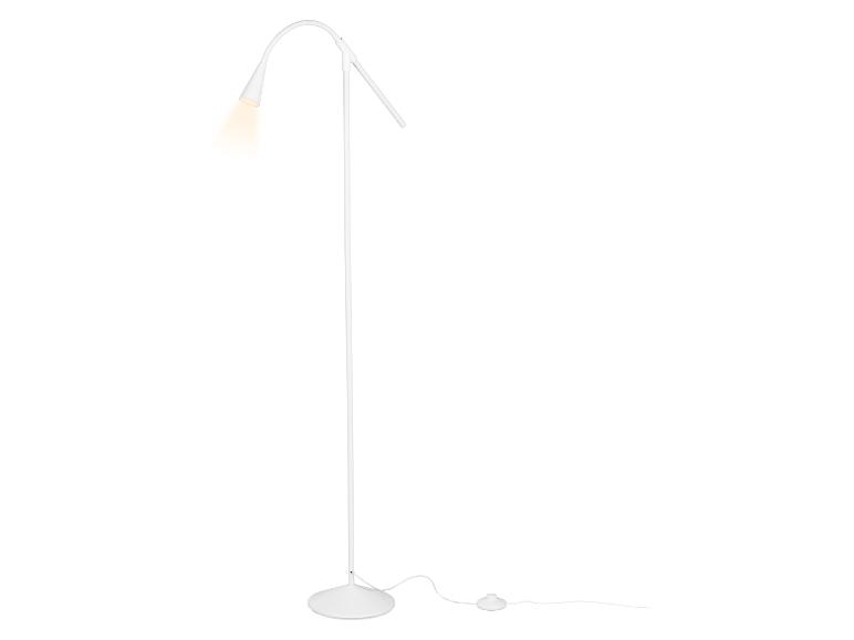 Biela stojaca lampa s flexibilným ramenom a nožným spínačom