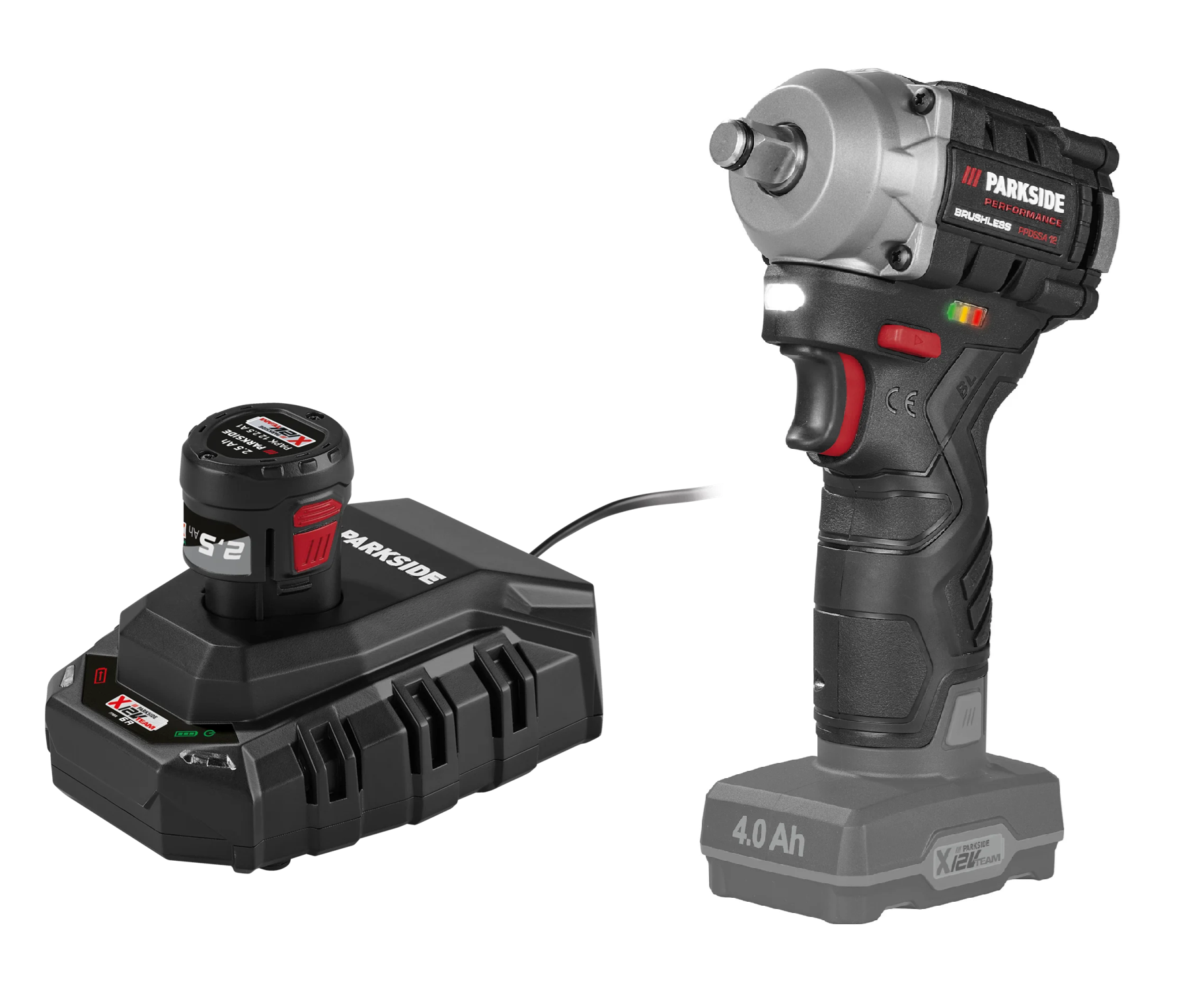 PARKSIDE PERFORMANCE® Aku rázový uťahovák PPDSSA 12 A1 + Akumulátor 12 V/2,5 Ah PAPK 12 2.5 B1 + Nabíjačka 6 A PLGK 12 6.0 B1