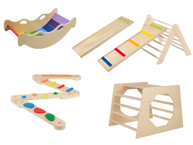 PLAYTIVE Kocka na lezenie + Rebrík a kĺzačka 2 v 1 + Balančné rameno + Balančná hojdačka + Lezecký trojuholník