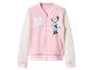 Ružová a biela bomber bunda na zips, s písmenom 'M' a kresbou Minnie Mouse.
