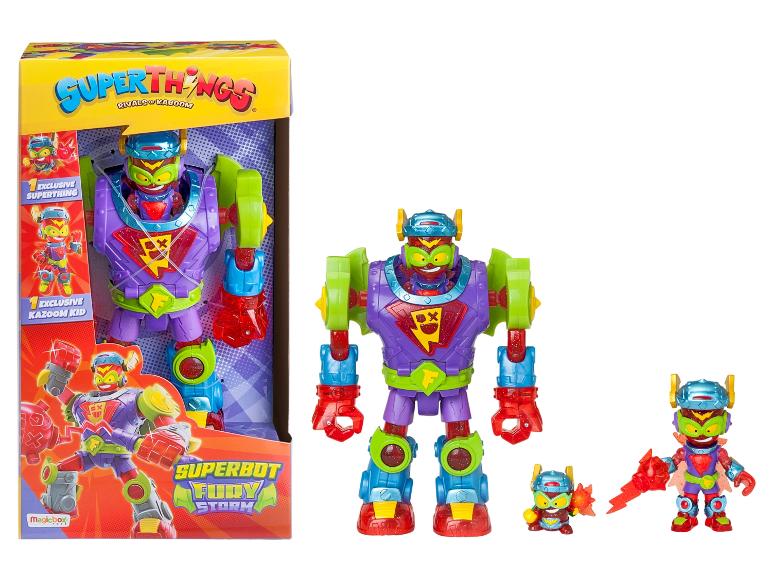 Superthings Rivals of Kaboom Superbot Fury Storm hračky s veľkým a malým robotom.