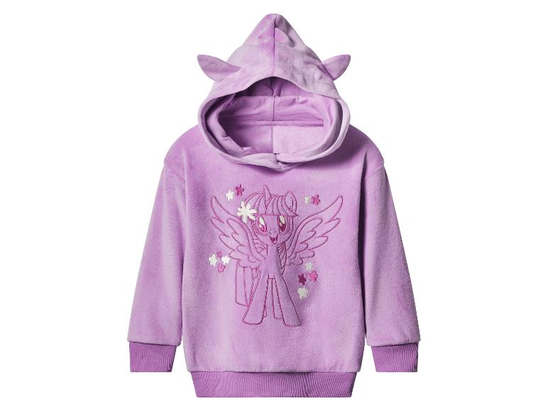 Fialová detská mikina s kapucňou s ušami a potlačou My Little Pony.