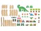 Drevená súprava na hranie s motívom dinosaurov, vrátane koľajníc, dinosaurov a príslušenstva.