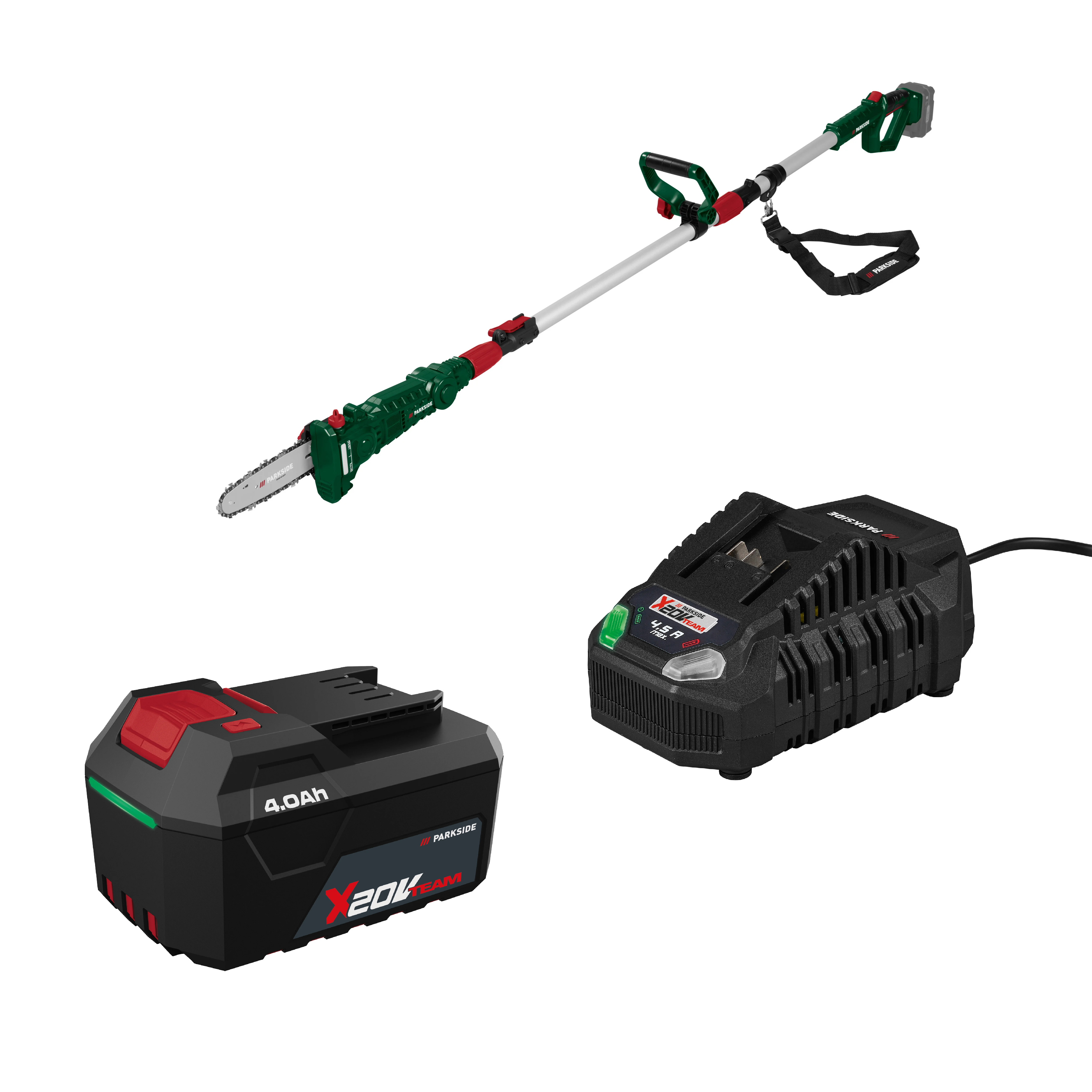 PARKSIDE® Aku odvetvovač 20 V PAHE E6 + Akumulátor 20 V/4 Ah PAP 204 A1 + Rýchlonabíjačka akumulátora 20 V/4,5 A PLG 20 C3