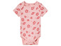 Ružové body s krátkym rukávom s potlačou červených kvetov.