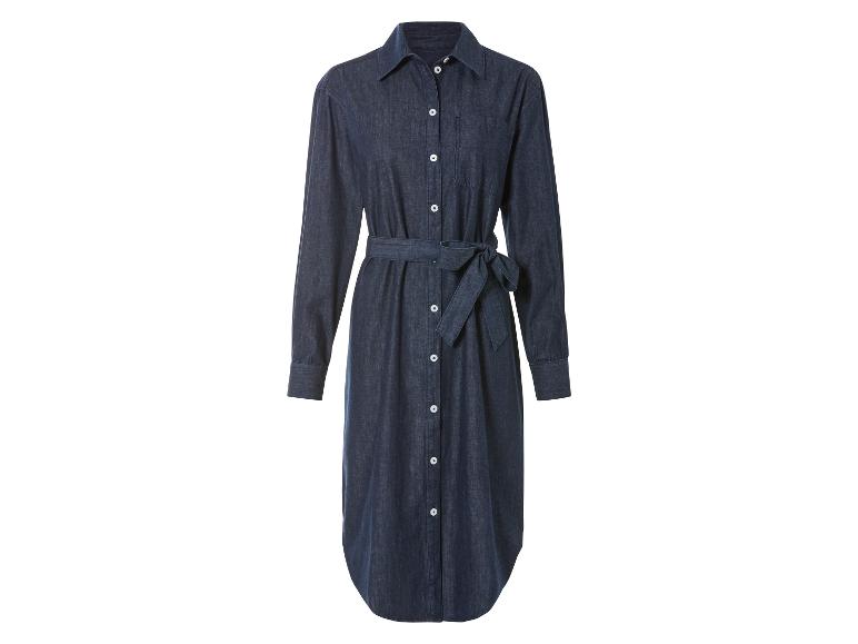 Džínové šaty s dlhými rukávmi a opaskom v tmavo modrej farbe.