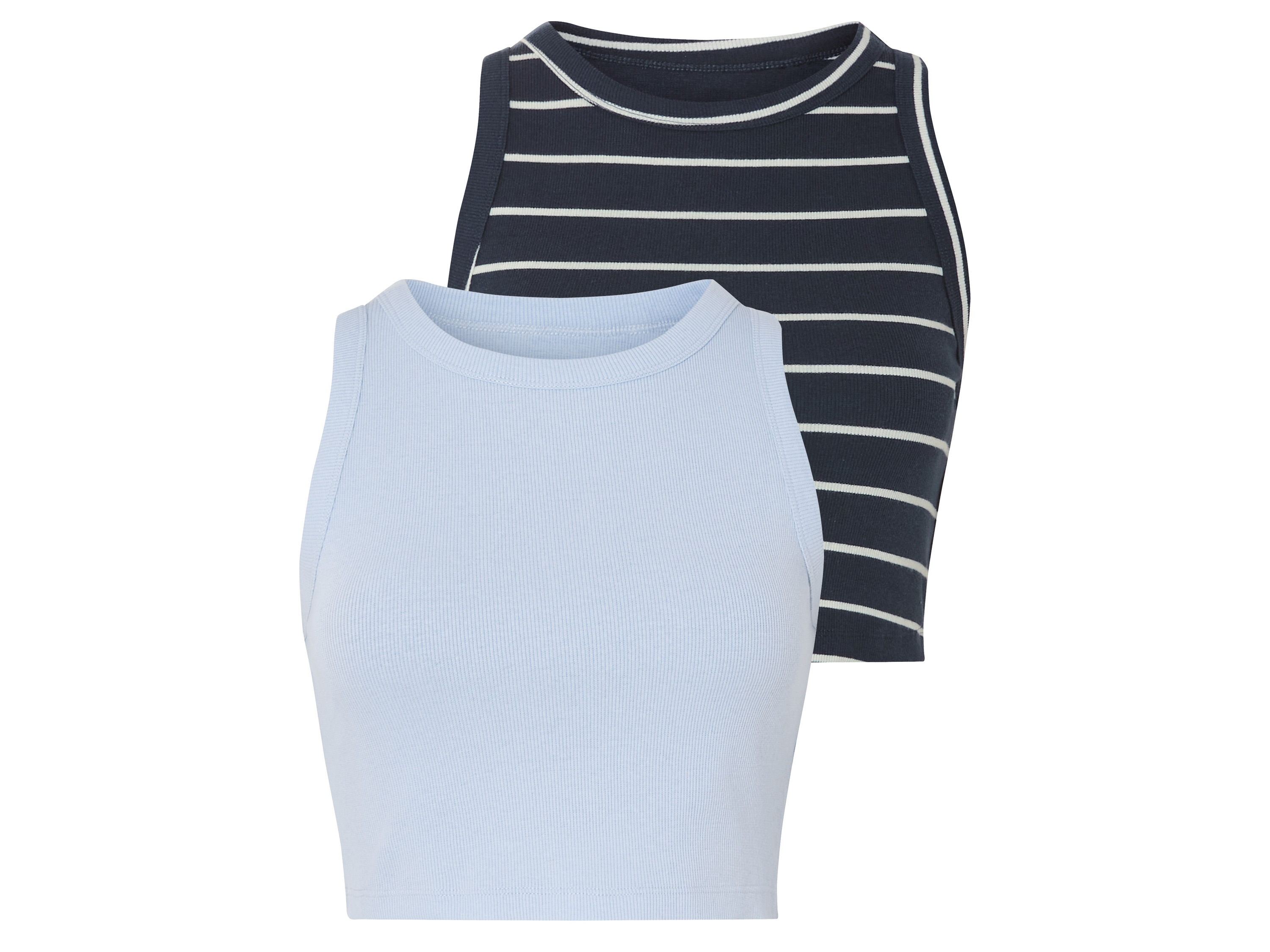 esmara® Dámsky rebrovaný crop top, 2 kusy (modrá/navy modrá, XL (48/50))
