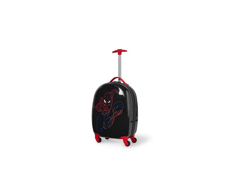 Čierny detský kufor Spiderman s červenými kolieskami a rúčkou