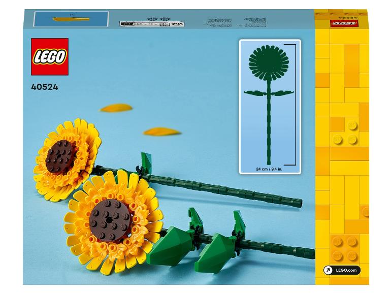 Sada LEGO s dvoma slnečnicami a zelenými stonkami.
