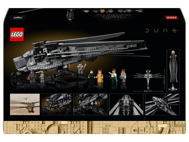 Súprava LEGO Dune Atreides Royal Ornithopter s minifigúrkami a príslušenstvom.