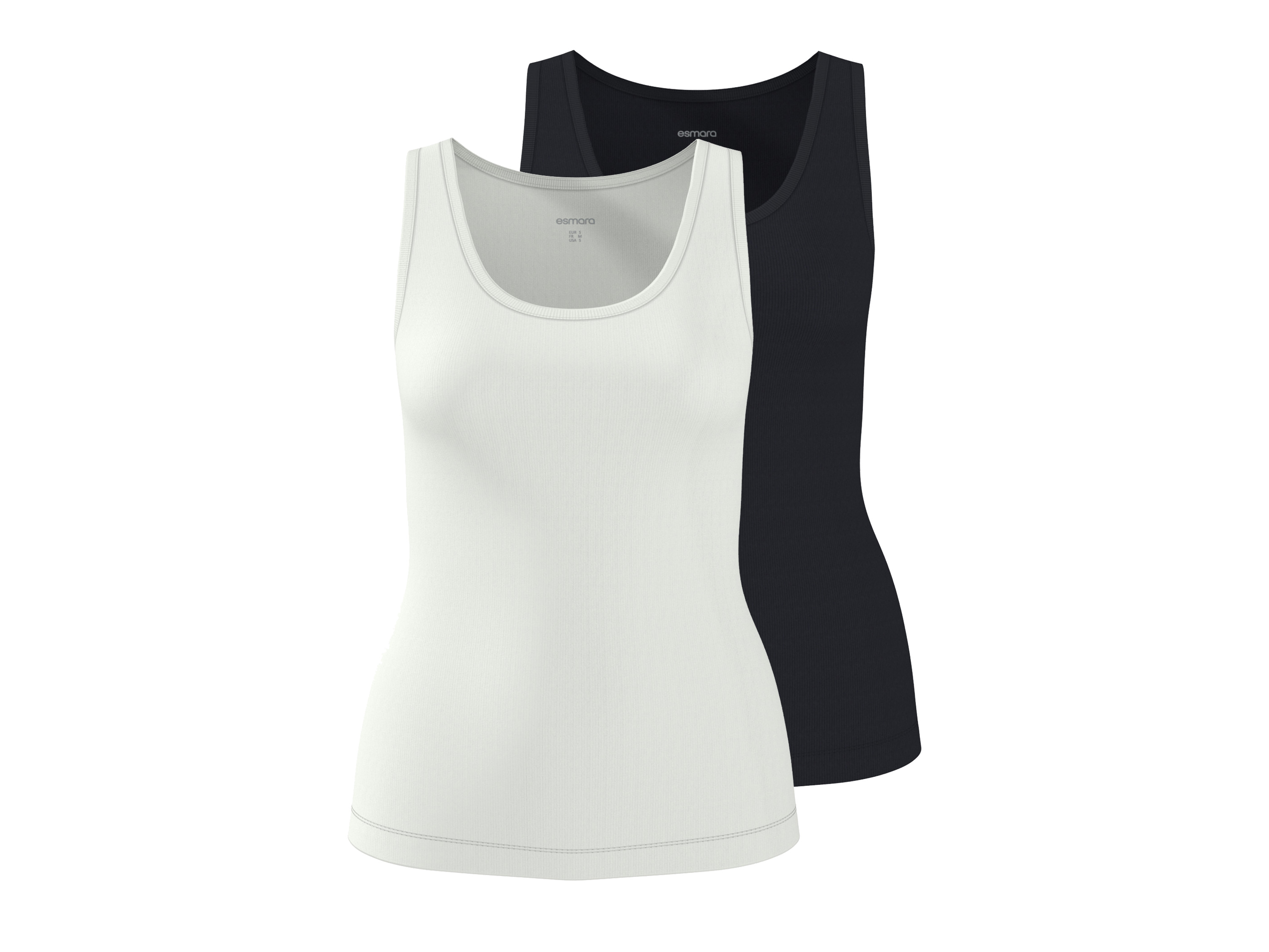 esmara® Dámsky rebrovaný top, 2 kusy (čierna/biela, S (36/38))