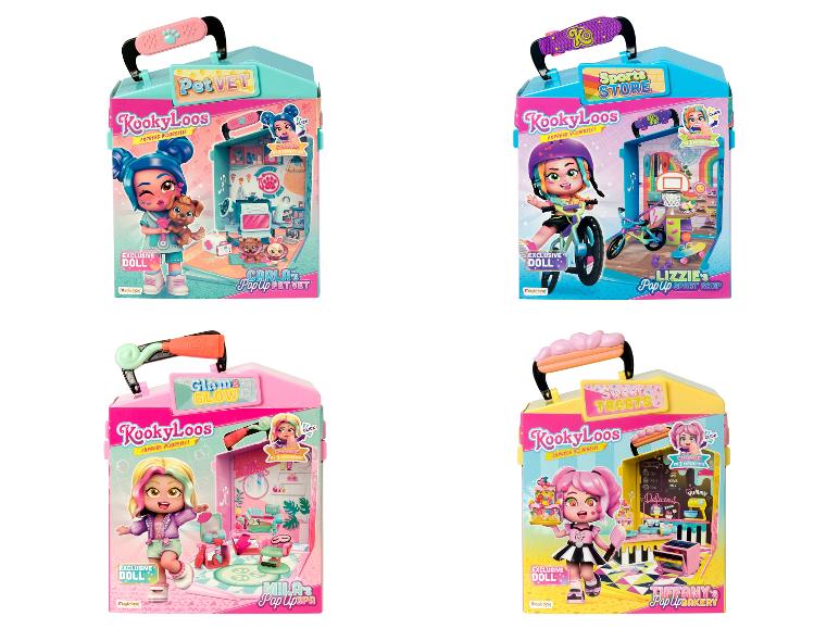 KookyLoos pop-up hračky s Carlou's Pet Vet, Lizzie's Sport Shop, Mila's Glam & Glow a Tiffany's Sweet Treats.